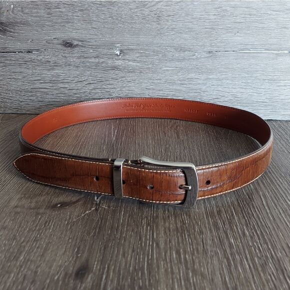 Daniel Cremieux Italian Full Grain Leather Croc Embossed Belt Size 34 - Picture 1 of 6